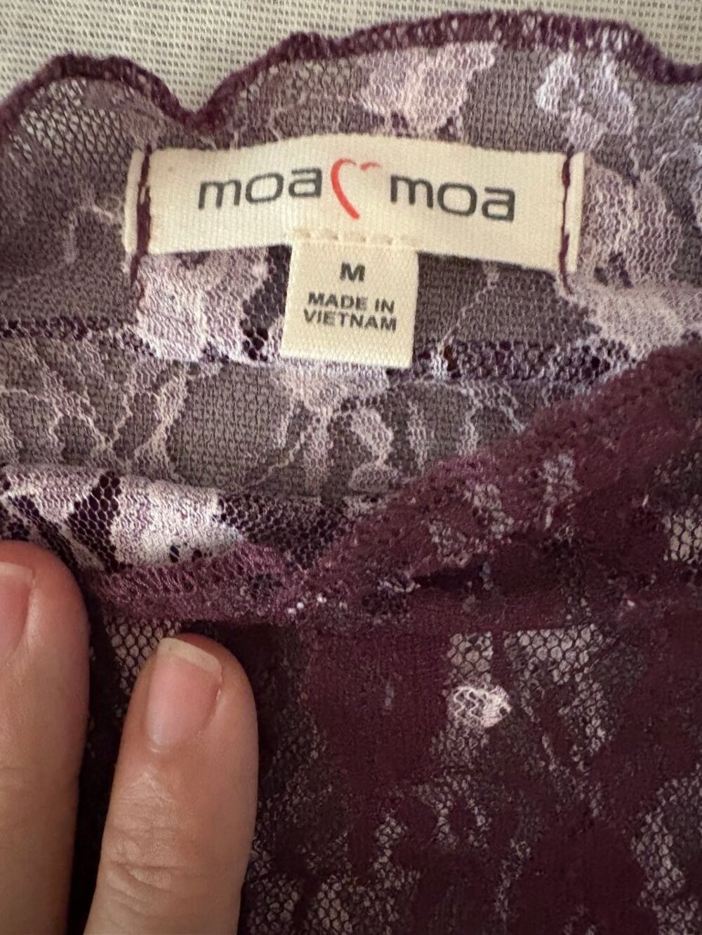 NWT Moa Moa Maroon Sheer Lace Polka Dot Mock Neck Top M - Picture 3 of 5